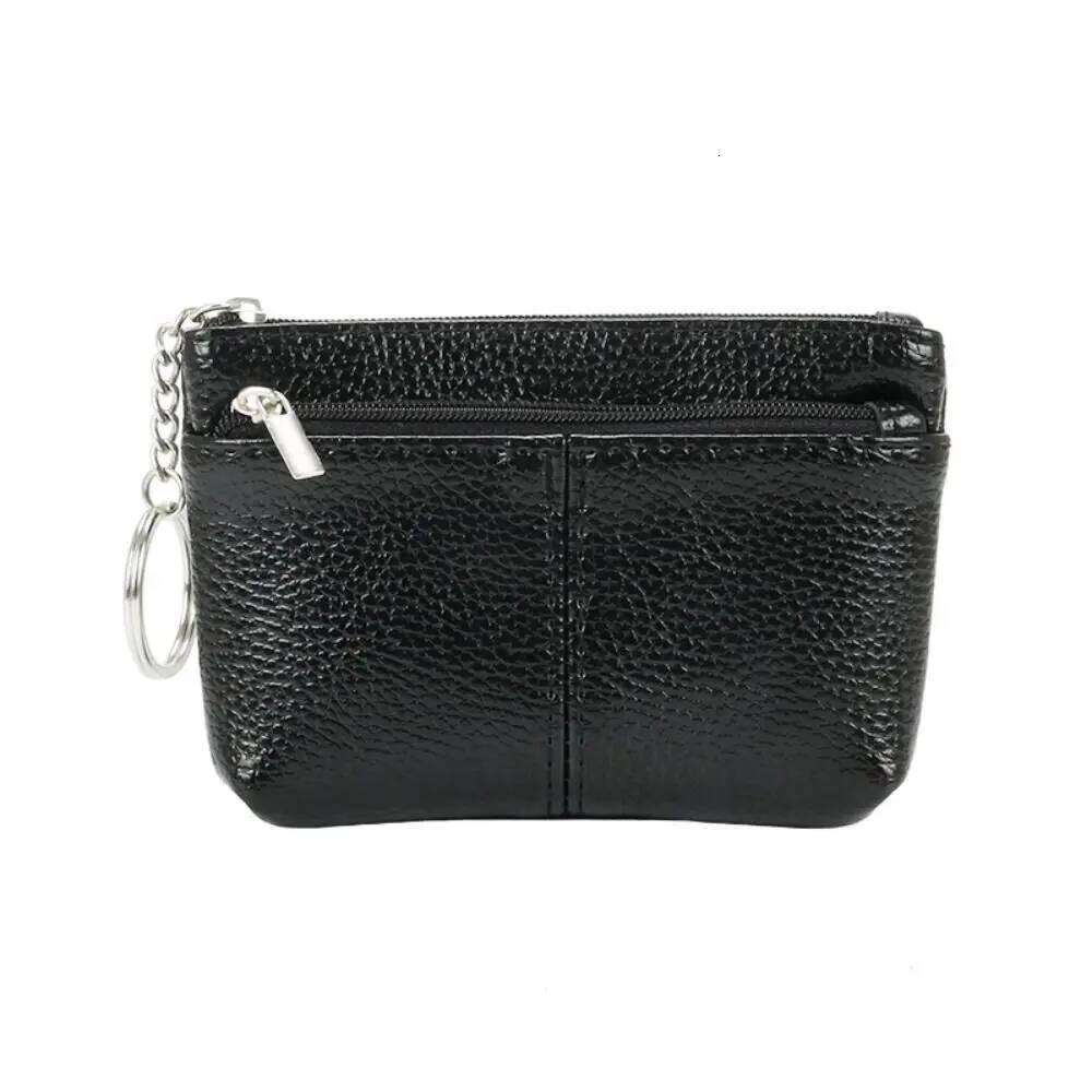 Portable PU Coin Purse Mini Zipper Leather Purses with Keychain Solid Color ID Credit Card Holder C260304