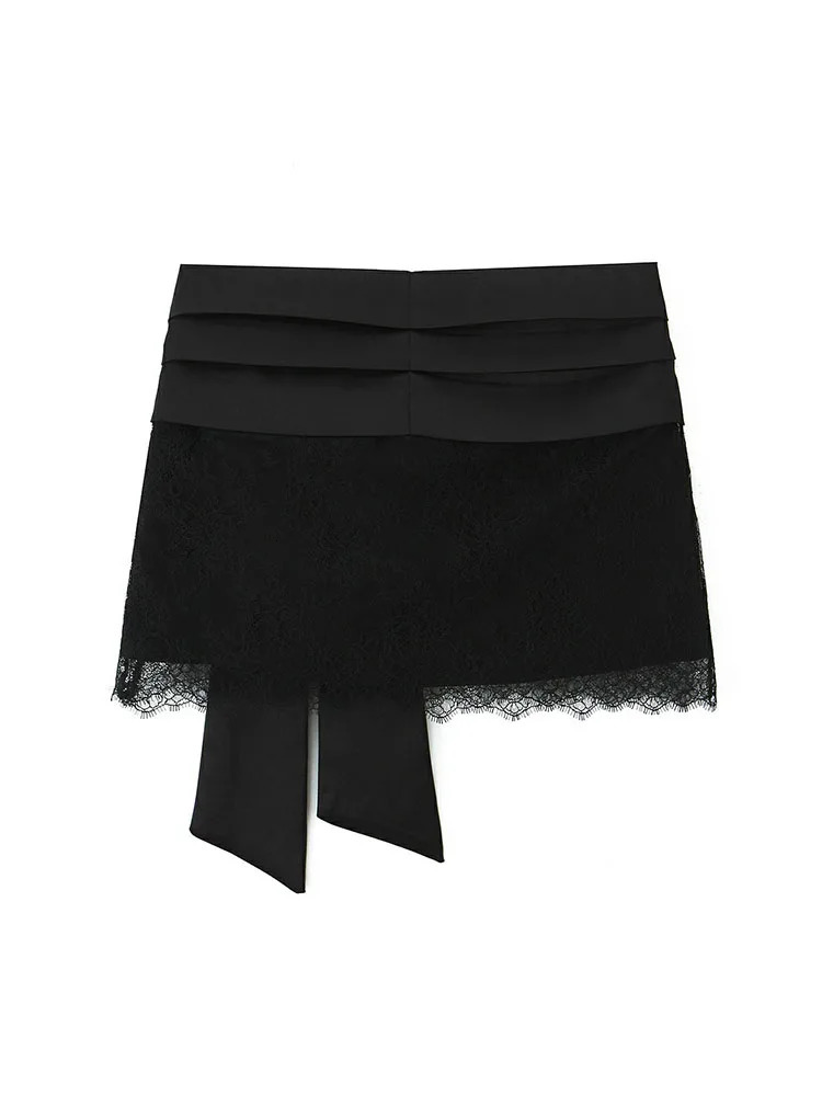 Women Autumn Lace Bodysuit Womens Bodysuit Black Cutwork O-Neck Long Sleeves BodysuitsSplicing Mini Skirt Suit 260304