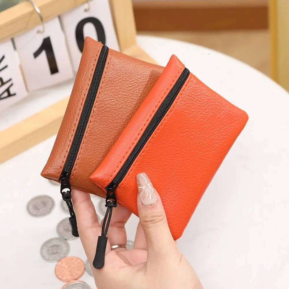 Simple Solid Color Mini Coin Purse PU Leather Zipper Small Wallet Storage Pouch Money Pocket Women Men C260304