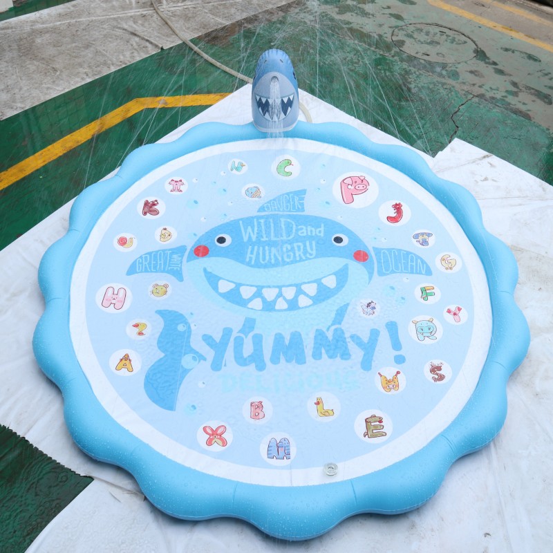 Giant Blue Shark Sprinkler Splash Pad for Kids 68" - Inflatable Outdoor Water Toys for Toddlers Ages 3-8, Summer Backyard Pool Party Play Mat