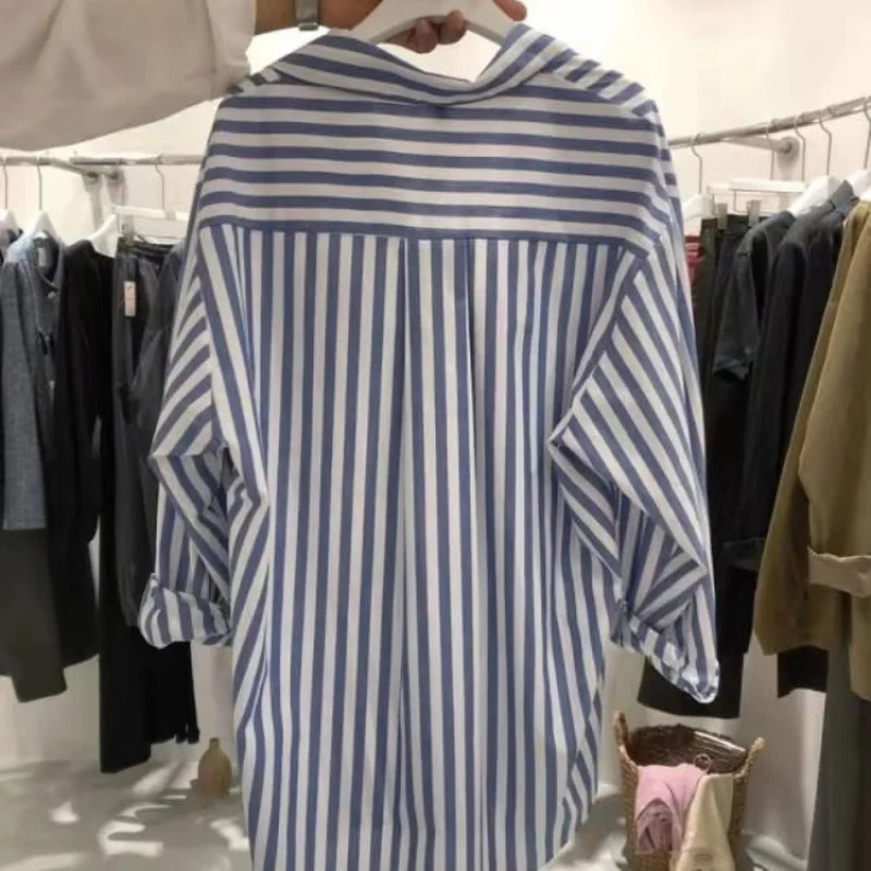 South Korea Dongdaemun Striped Shirt Womens Sense Niche Autumn Western Style Shirt Student Shirt Fashion 260306