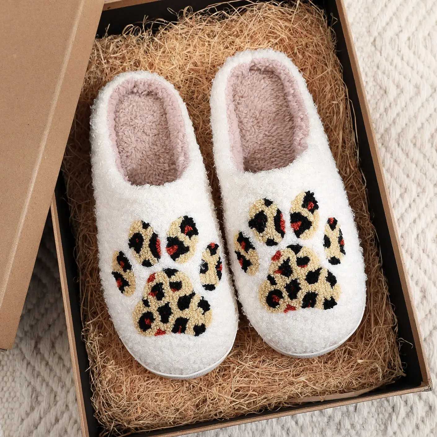 Cartoon Dog Claw Butterfly Printed Home Slippers Women Winter Warm Soft Bottom Non-Slip Plush Slippers Indoor Flat Cotton Shoes S260305