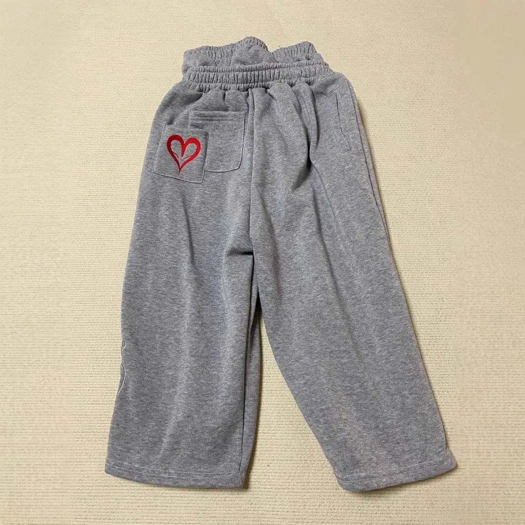 Men Heart-shaped Embroidery Print Europe America Two Piece Wide Leg Pants Casual Grey Loose Sports 260303