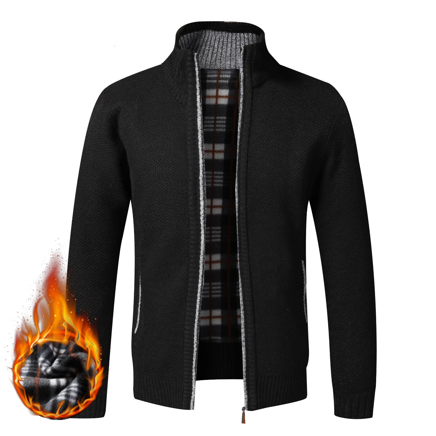 Autumn Winter Warm Cardigan Men Fleece Sweaters Full Zip Jackets Slim Fit Knitted Sweater Coat American 260306