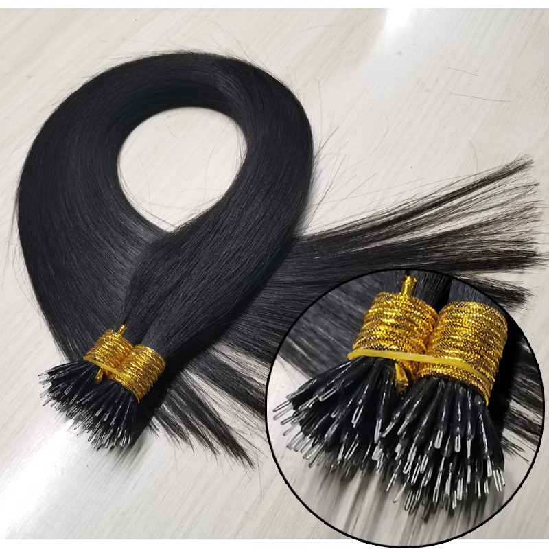 Micro Beads Human Hair Extensions Nano Ring Link Hair Extensions #1 Jet Black 28inch 150g VIP Customer Customization