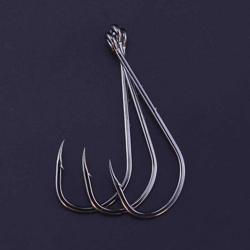 50pcs/lot hooks long shank anti-rust high carbon steel double bait keeper barbs fishhooks for fresh&saltwater fishing Y260305