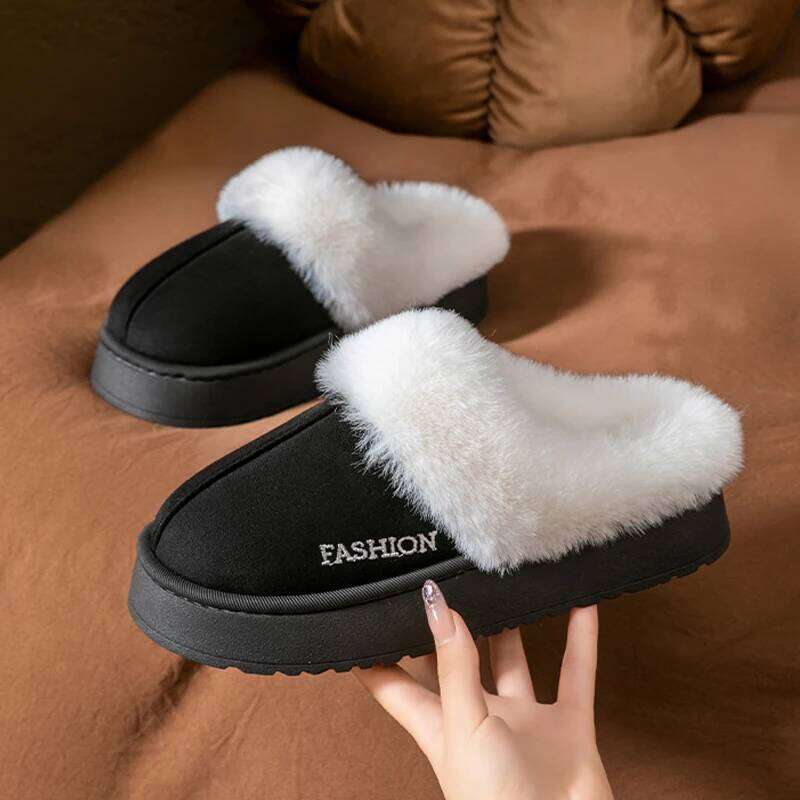 Platform Fluffy Slippers Women House Flats Fashion Plush Winter Warm Outdoor Indoor Shoes Ladies Home Elegant Casual Footwear