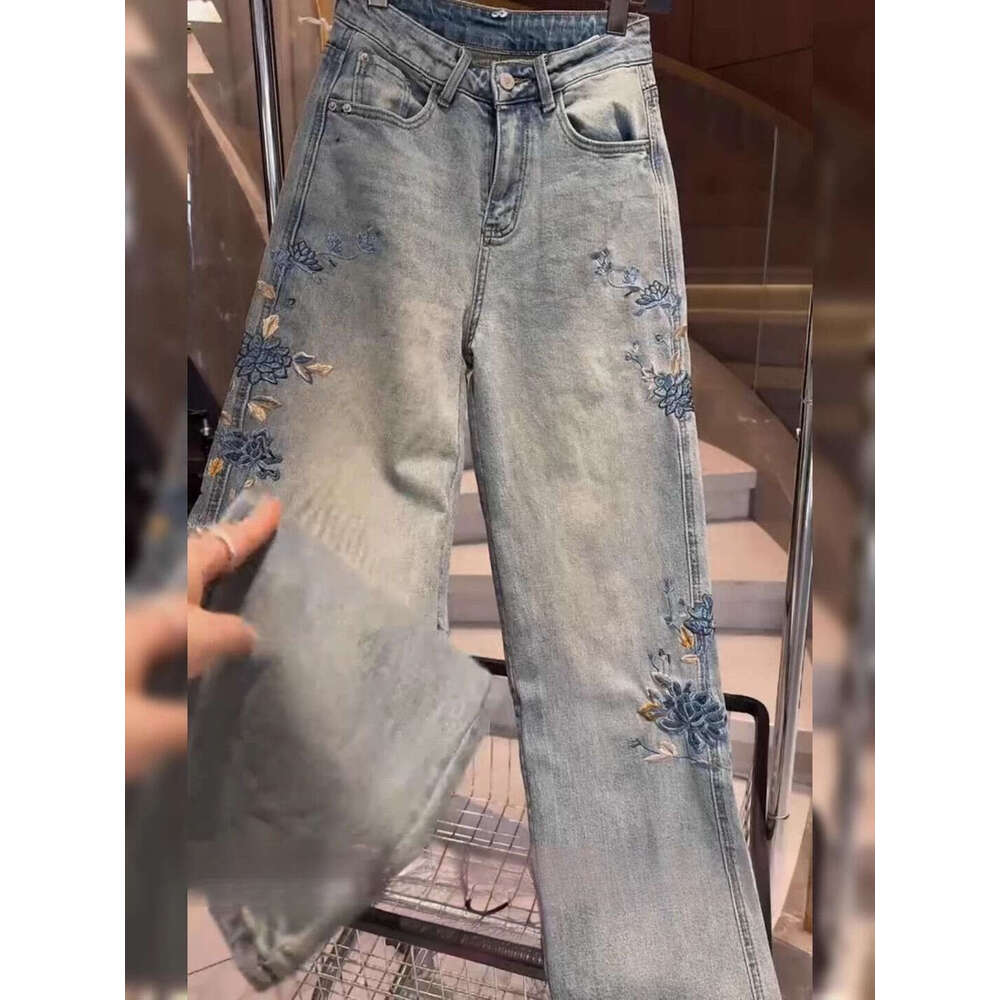 Mardi Hefxessdr Heavy Embroidery Autumn New Jeans Chinese Style High Waist Slim Fit Versatile Stylish Loose Straight Pants pants jeans women's cl