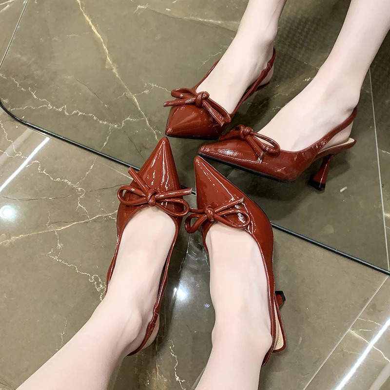Summer Pointed Toe High Heel Women Sandals Fashion Butterfly-knot Singbacks Pumps Female Elegant Stripper Party Sandalias 260303