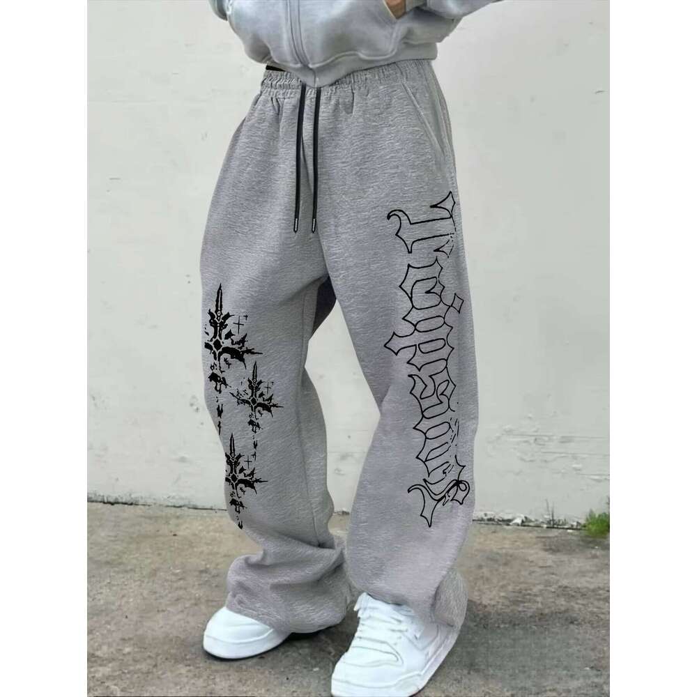 Men's versatile solid color drawstring loose casual sports trousers, suitable for all seasons streetwear men pants