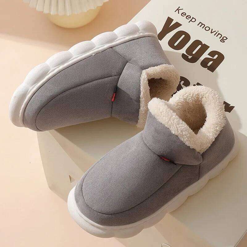 LItfun Plush For Man Winter Indoor Outdoor Home Shoes Comfortable Fuzzy Short Ankle Boots Male Non-Slips House Slippers