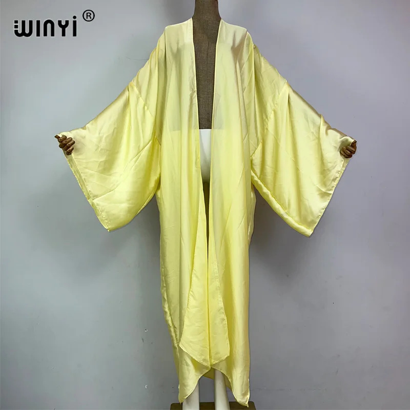 WINYI kimono boho monocolour kaftans beach wear Elegant Holiday outfits for women cover ups comfortable dress 260228