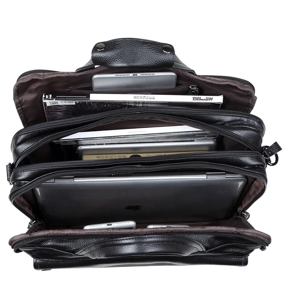 Fashion Genuine Leather Men A4 Office Bag Handbag Business Casual Mens Travel 156 Laptop Shoulder Bags Tote Briefcase 260228