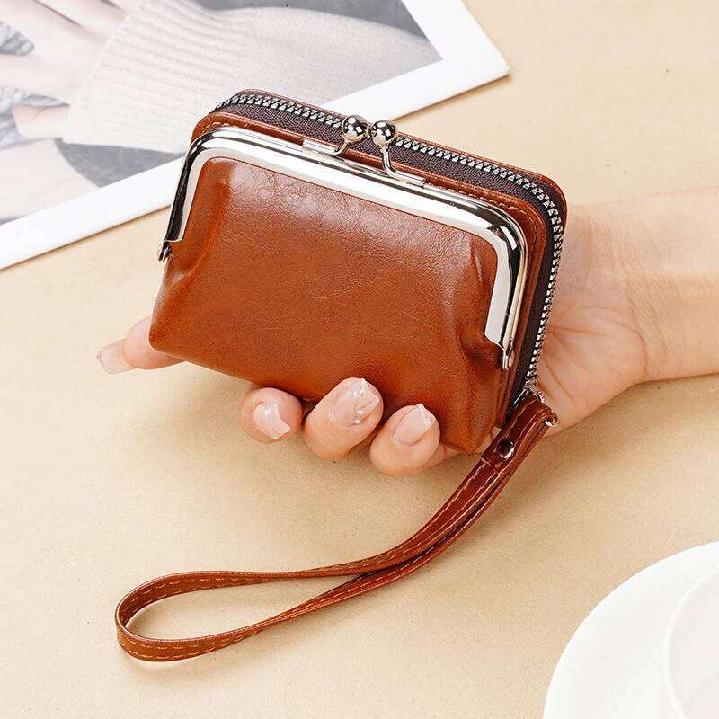 Womens Wallet Small Ladies Compact PU Leather Card Holder Coin Purse With Zipper Vintage Clip Organ Wrist Bag C260304