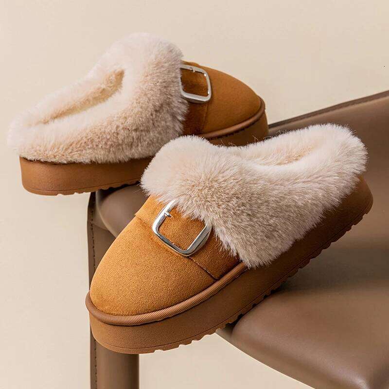 Casual Fluffy Slippers Women House Winter Plush Shoes Ladies Flats Home Warm Fashion Indoor Outdoor Solid Platform Footwear