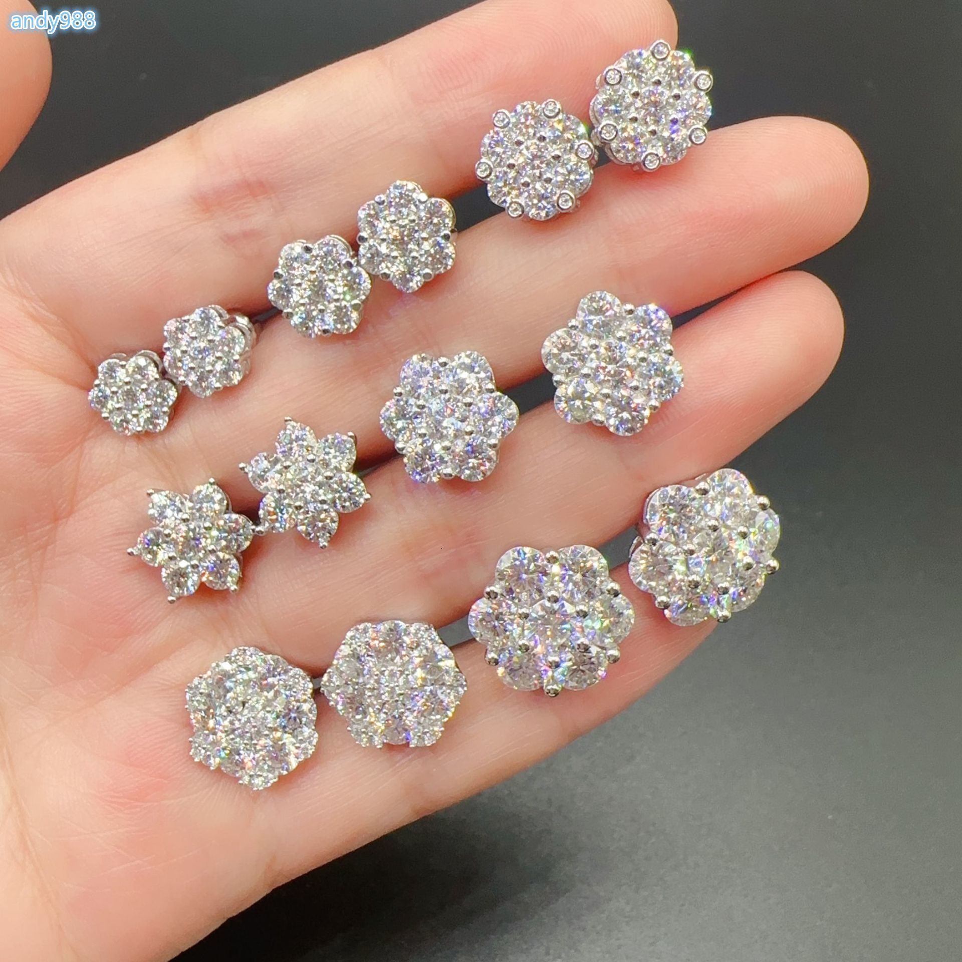 2026Hot Top Selling Pass Diamond Tester Fine Jewelry 925 Silver 8mm 12mm 15mm Flower Earrings Vvs Moissanite Stud Earrings