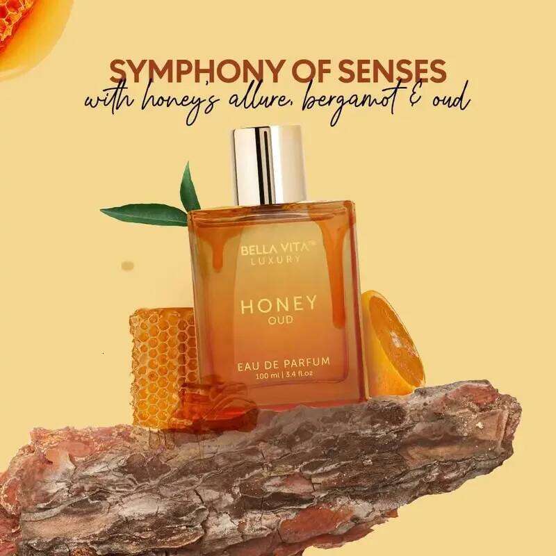 BellaVita Honey OUD Perfume for Women Men 100ml Vanilla, Bergamot & Patchouli Notes | Long-Lasting Arabian Unisex Perfumes 26H0306