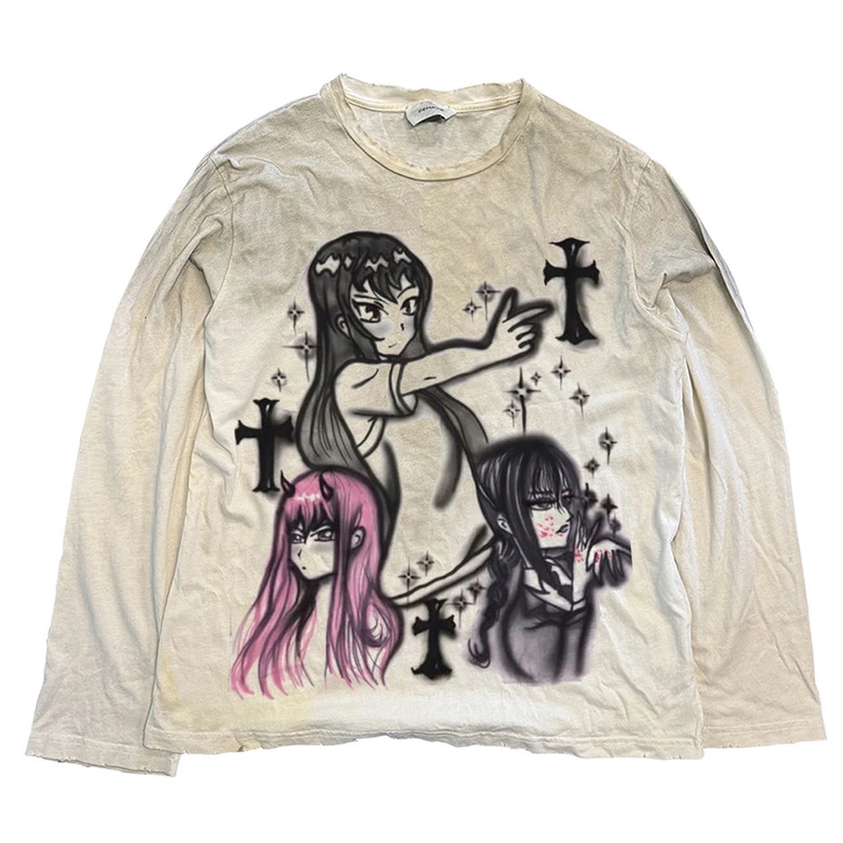 Anime Graphic Vintage T Shirts Y2K Harajuku Oversized Tee Tops Punk Gothic Tshirt Streetwear Hip Hop T-shirts Unisex 260303