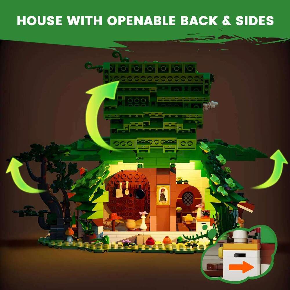1088PCS Dwarf Cabin Set with LED Light Adults Collectible Home&Office Decor Building Blocks DIY Fantasy House Model Kit Z260306