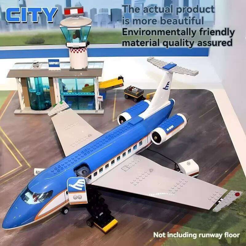 Compatible MOC Sets City Series Building Blocks Airport Passenger Terminal Big Plane Model Children's Toys Assembling Gift Z260306
