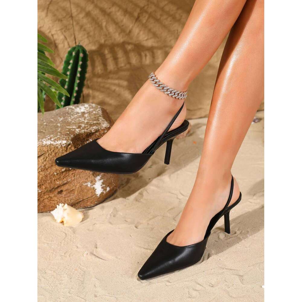 2025 New Women's Sandals Fashion Buckle Design Summer Elegant Pointed-Toe High Outdoor Banquet Open-Back Heels