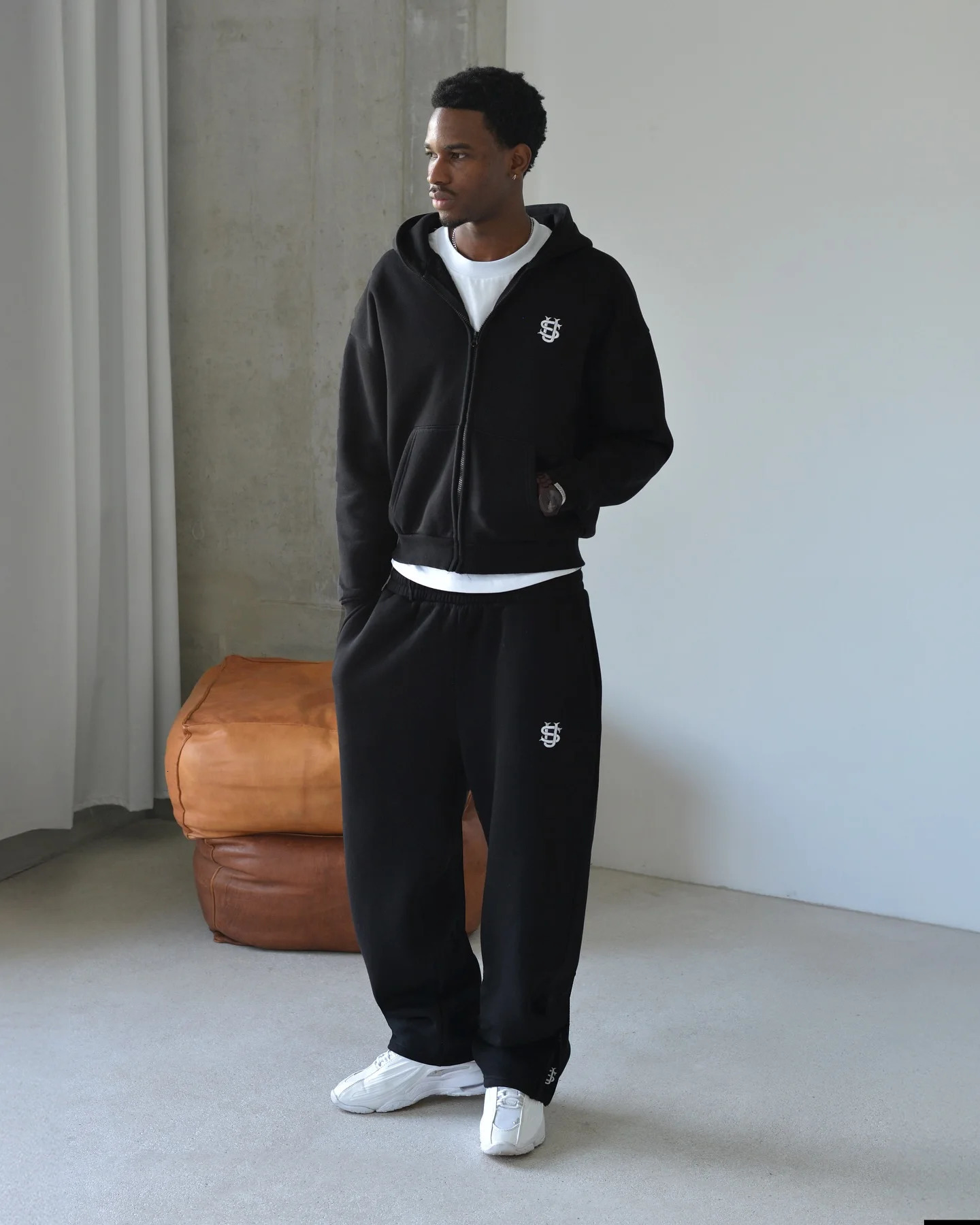 Embroidered casual zipper hoodie sweatpants two-piece set Y2K clothing mens hip-hop oversized sweatpants casual pants 260227