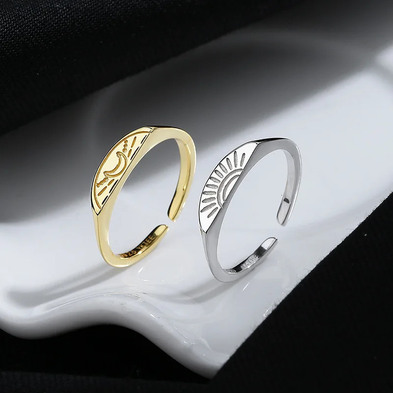 SOFTPIG Real 925 Sterling Silver INS Style Couple Adjustable Ring For Women Cute Fine Jewelry Minimalist Moon Sun Accessories 260304