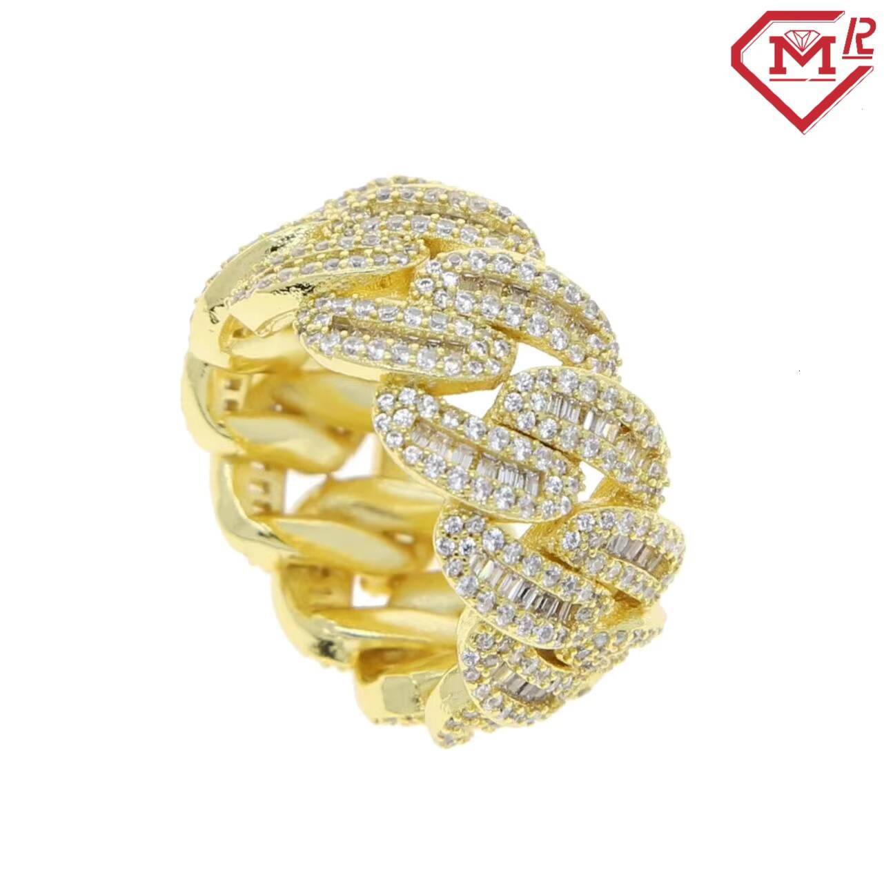 Luxury Cuban Rings Hip Hop Baguette Cut Vvs Iced Out Diamond Sterling Silver 925 Moissanite Ring