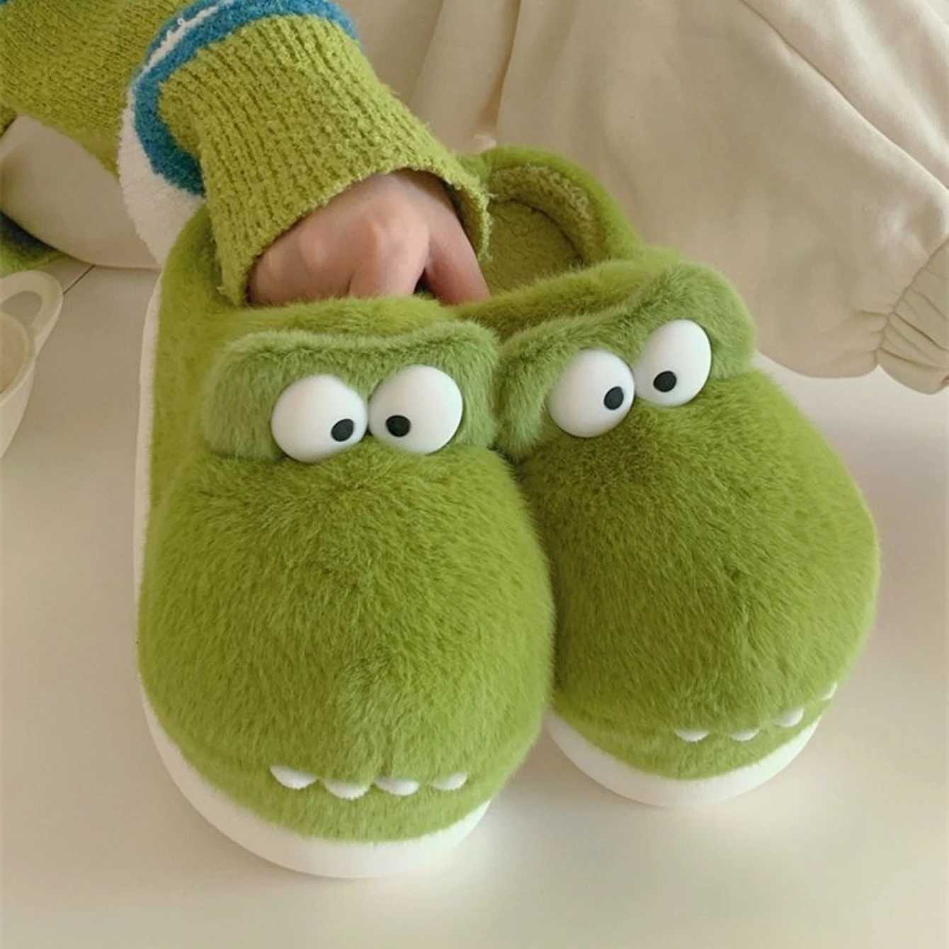 Cute Crocodiles Single Band Winter New Women Slipper Soft Heel Platform Fur Warm Indoor Comfortable Home Fluffy Home Slippers S260305