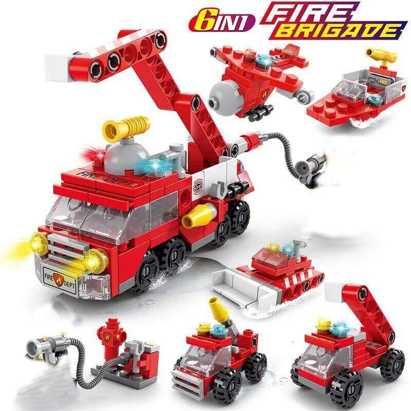 142Pcs City Truck Fighting Building Blocks Sets Fire Brigade Car Model Toy Small Particles Bricks DIY Educational Toys for Z260306
