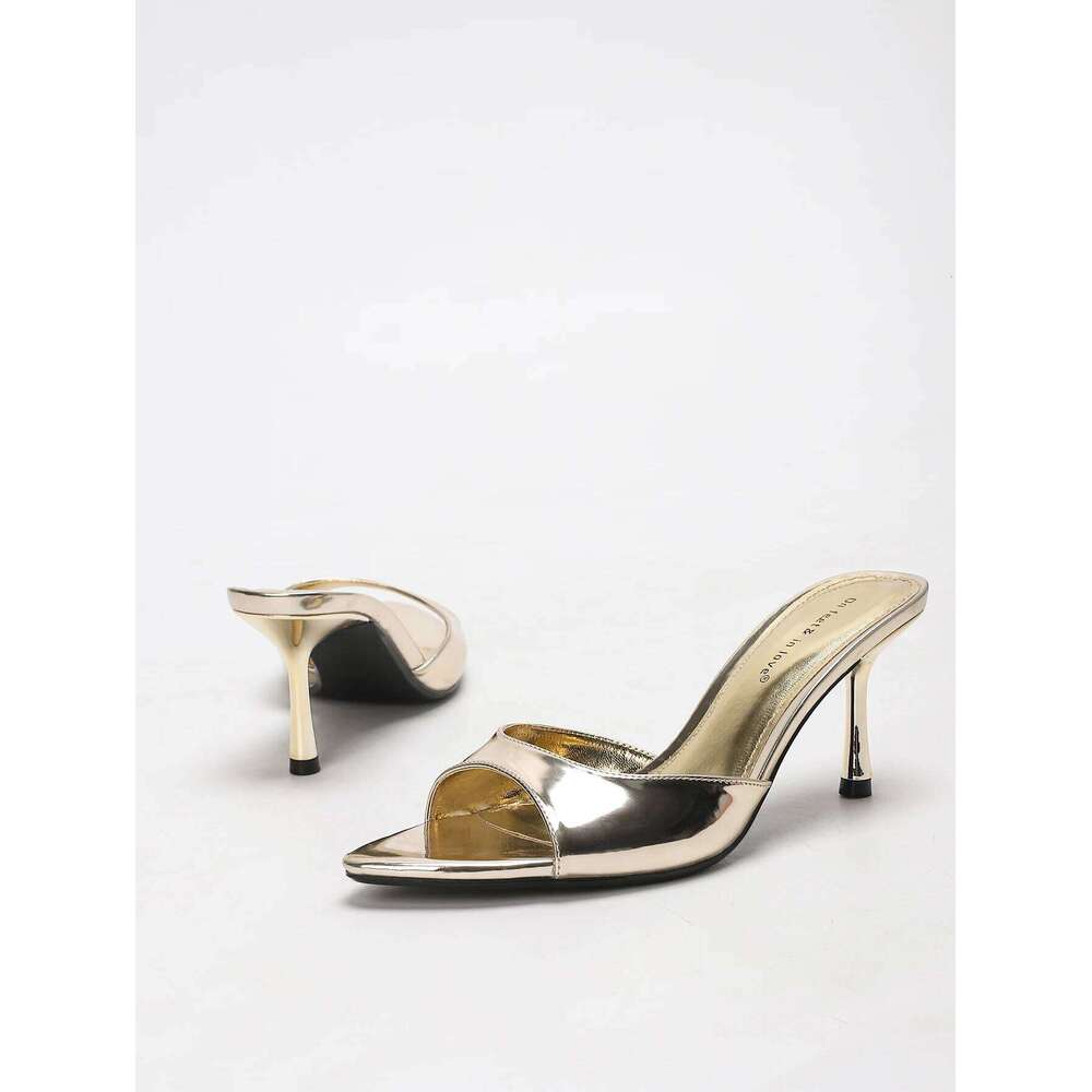 Women's Slip-On Patent Leather Open-Toe High-Heel Mules