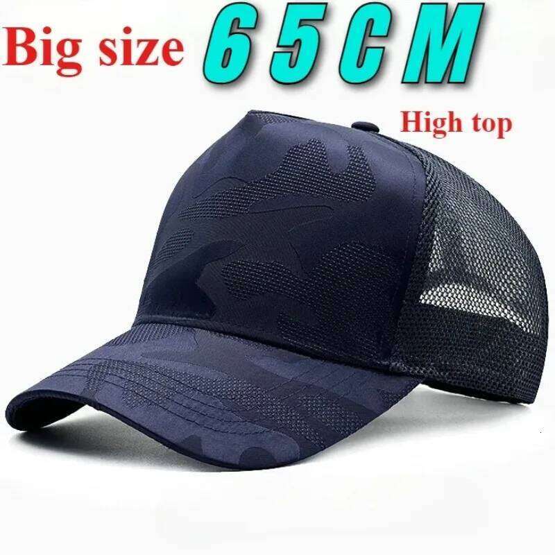 Deeper large size Quick Drying Camouflage Baseball Big bead Mesh Dad Hat Men Plus Size 65cm Adjustable Snapback Caps Y260304