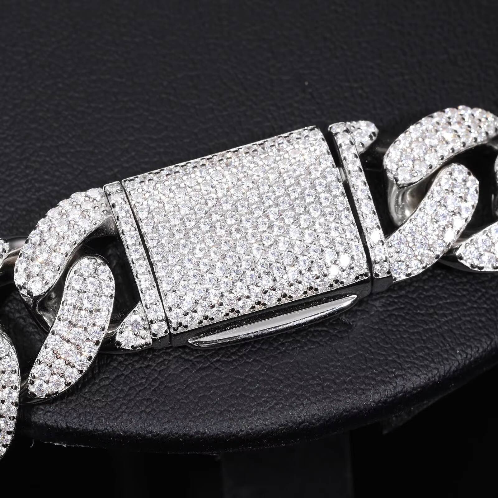 D VVS Moissanite 8-20mm S925 Sterling Silver Cuban Link Bracelet Miami Chain Necklace For Men Singer Style Rap Hip Hop Jewelry