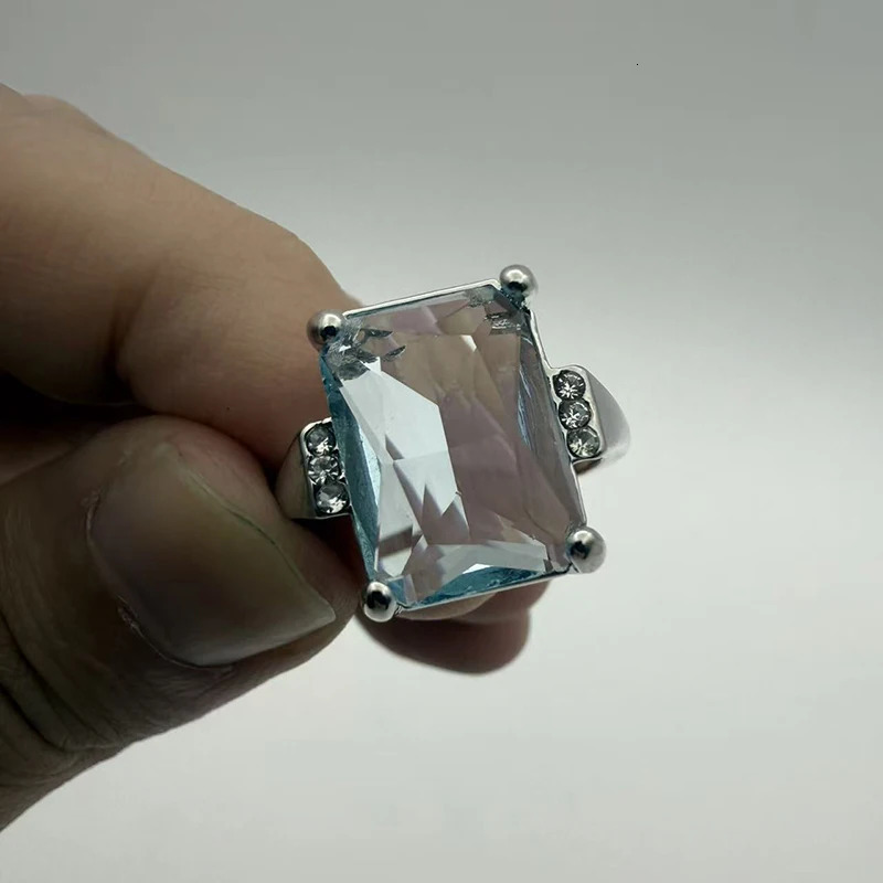 Fashion Princess Engagement Jewelry 1642CT Natural Aquamarine Gemstone 925 Silver Wedding Promise Ring Size 5 11 260306