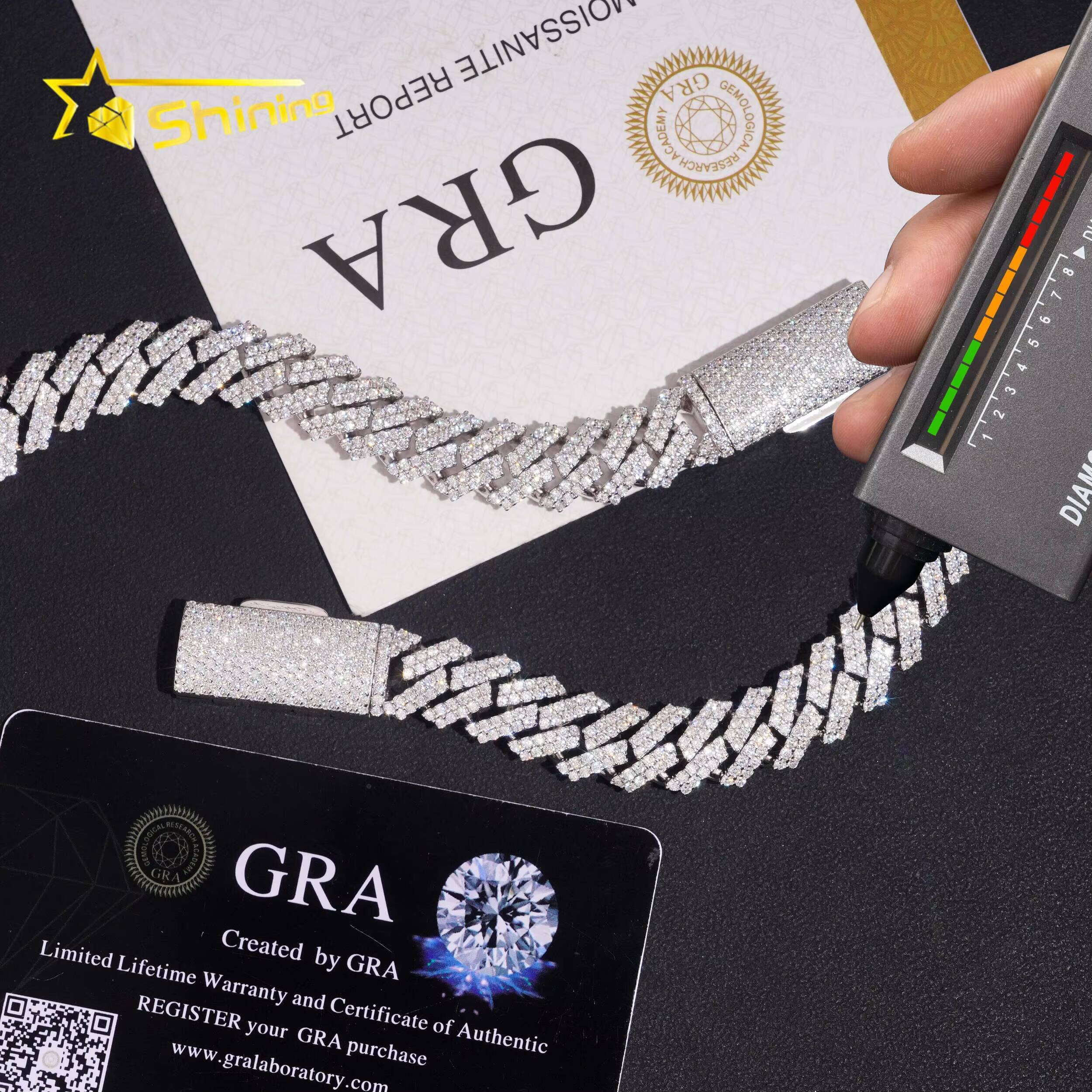 Pass Diamond Tester Fire Jewelry Fashion Hip Hop Style 12mm Cuban Link Chain Bracelet 925 Sterling Silver Moissanite USA Stock