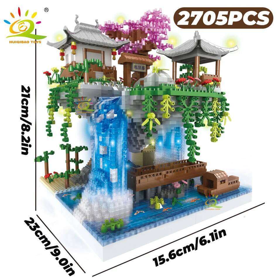 HUIQIBAO MOC Ancient Architecture Model Peach Blossom Castle Micro Building Block Assembly Diamond Brick Set Toys Children Gift Z260306