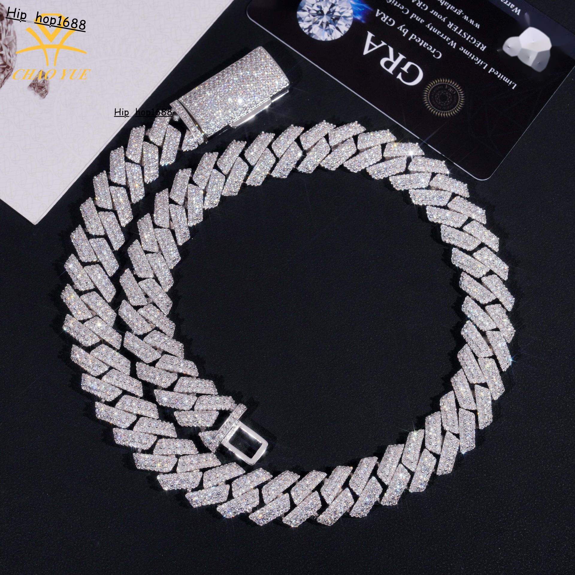 15mm Iced Hip Hop Cuban Necklace 925 Silver Inlaid with VVS Moissanite Fashion Jewelry Mens Cuban Chain