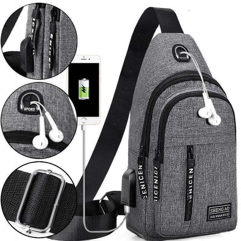 Travel Mens Handbags USB Chest Bag Messenger Crossbody Bags Water-Proof Shoulder Bag Diagonal Package Sports Back Pack 260305