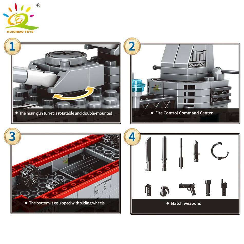 HUIQIBAO Military Ship Aircraft Cruiser Building Blocks Army Tank Truck Model Bricks City Construction Children Toy for Boy Gift Z260306