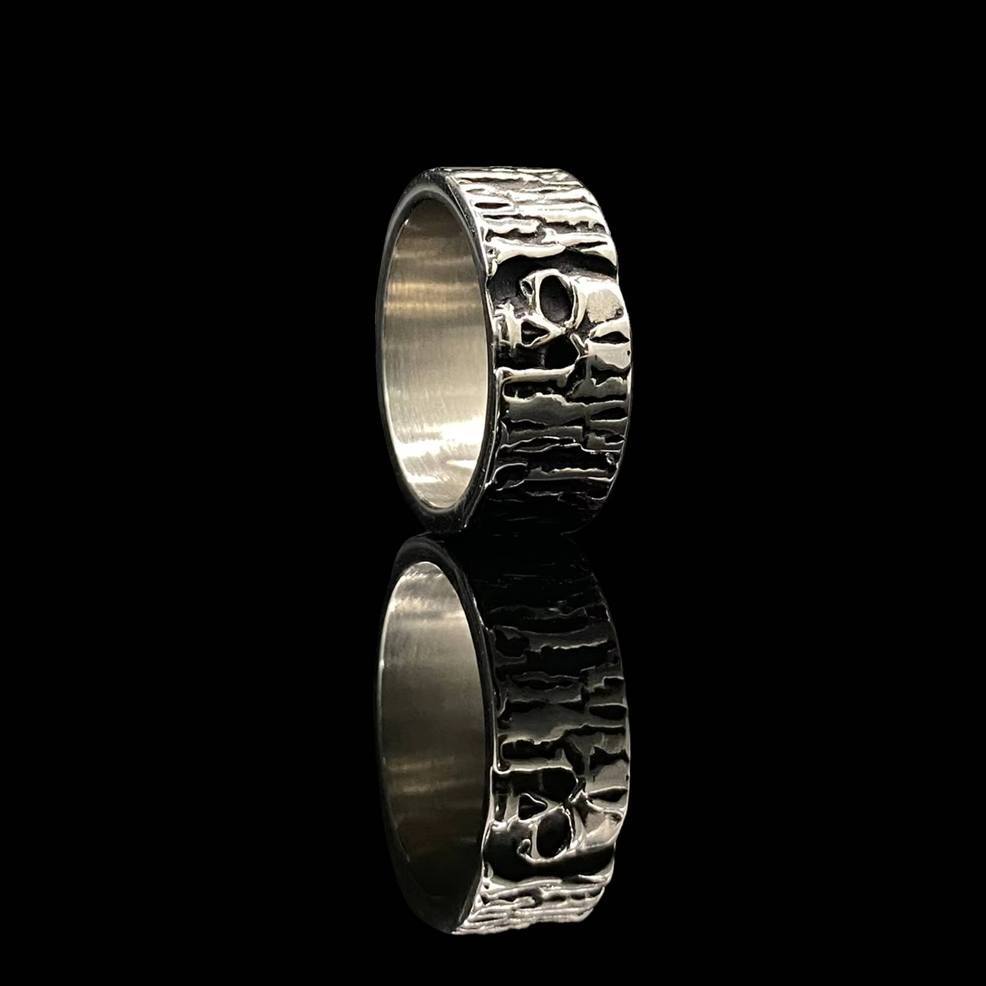 Retro Half Face Skull Tree Pattern Ring Death Skeleton Stainless Steel Band for Mens Halloween Punk Hip Hop Jewelry