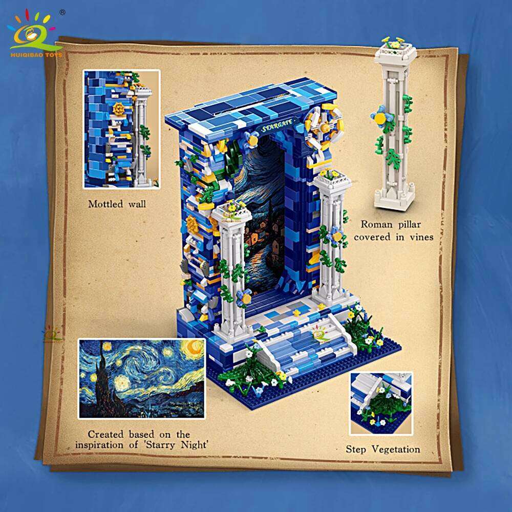 HUIQIBAO 1745pcs Wonderland Starry Sky Door Photo Frame Building Blocks Star Gate display stand micro mini birck Home Decoration Z260306