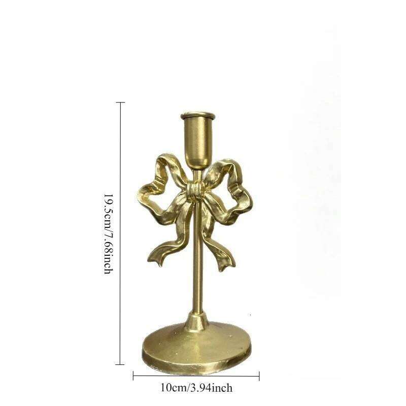 1pcs Retro Ironwork Bow Candlestick Window Display, Wedding Western Cuisine Decoration, Candlestick, Photography Props XJ260305