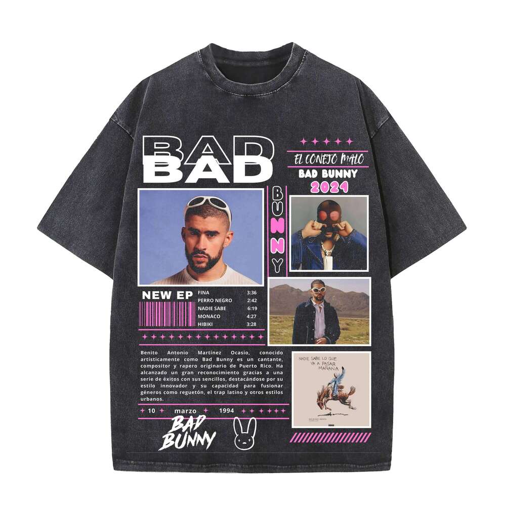Bad Bunny Graphic Harajuku Women Men Washed Vintage Top Designer DeBi TiRAR MaS FOToS DTMF Print High Quality T-shirts