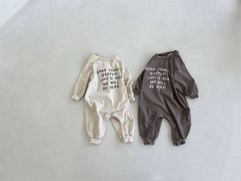 Autumn New Baby Boy Letter Print Romper Newborn Toddler Girl Long Sleeve Casual Jumpsuit Cotton Infant Loose Clothes 0-24M Z260306