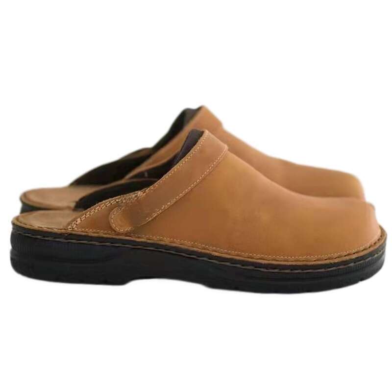 hot designer shoe slides mens thick soled closed toe backless sandals shallow round toe casual mens sandals coffee khaki black outdoor comfortable sli
