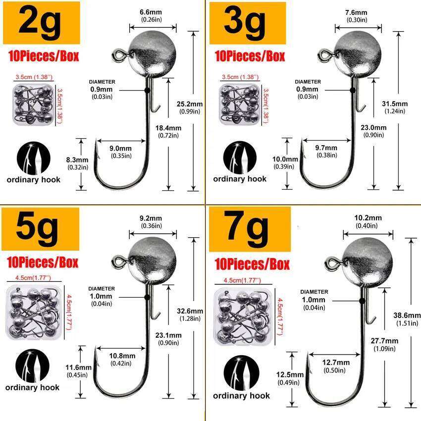 MrLurion Package Box 2g 3g 5g 7g 10g 12g 16g 20g jig head fishing tackle ,crank carbon lure hook for worm soft S260305