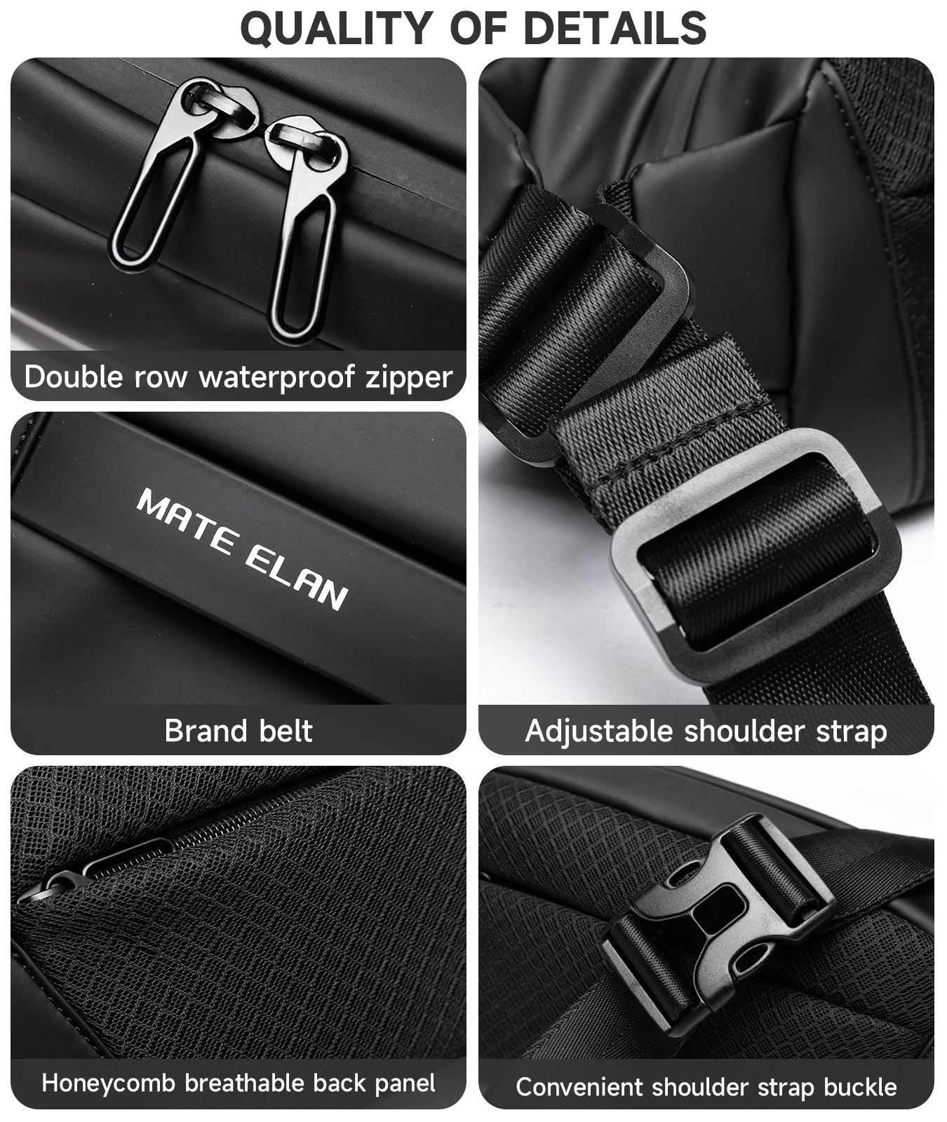 MATE ELAN Solid Waterproof Mens Crossbody Shoulder Bag Daily Travel Sports Fanny Pack Bumbag Teenagers Trend Phone Waist 260228