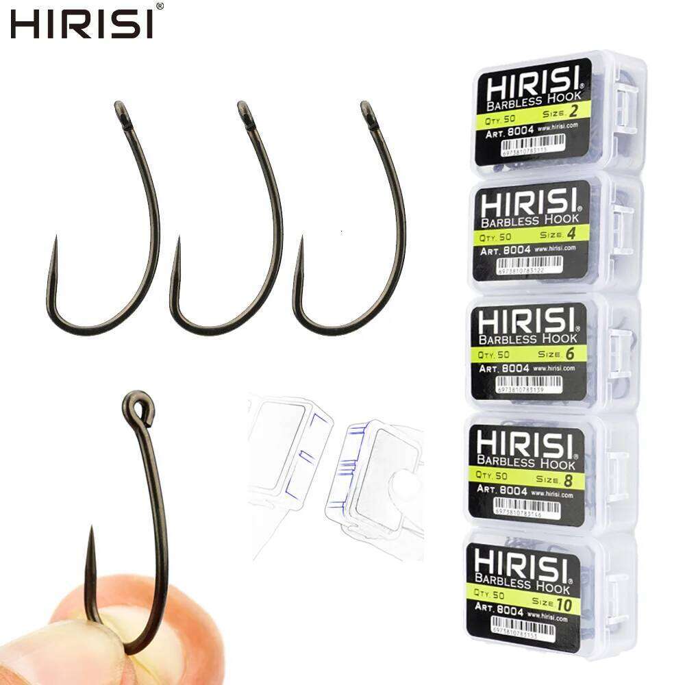 Hirisi 50Pcs Carp Barbless Hook Coating Non-barb Fishhooks High Carbon Steel 8004 Fishing Accessories S260305