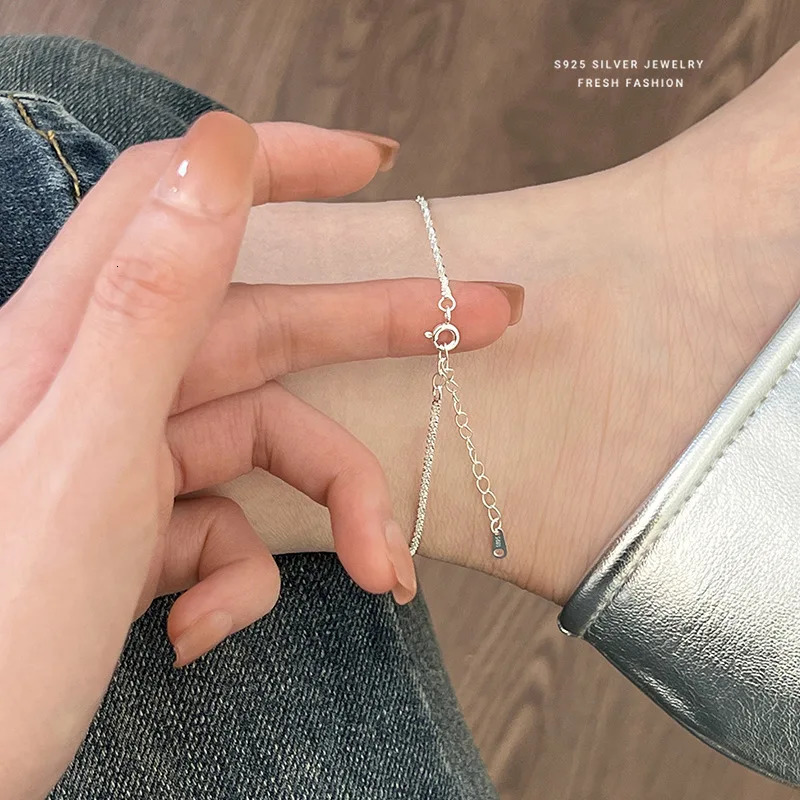 INZATT Real 925 Sterling Silver Sparkling Chain Anklets For Women Minimalist Fine Jewelry 2024 Summer Beach Accessories Gift 260304