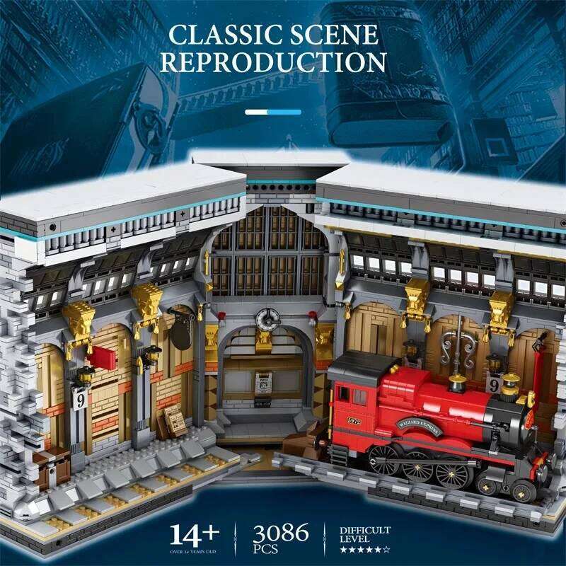 3060PCS Train Station Magic Bookend MOC Model Building Blocks Creative Street View Assembly Bricks Set With Light Kids Toys Gift Z260306